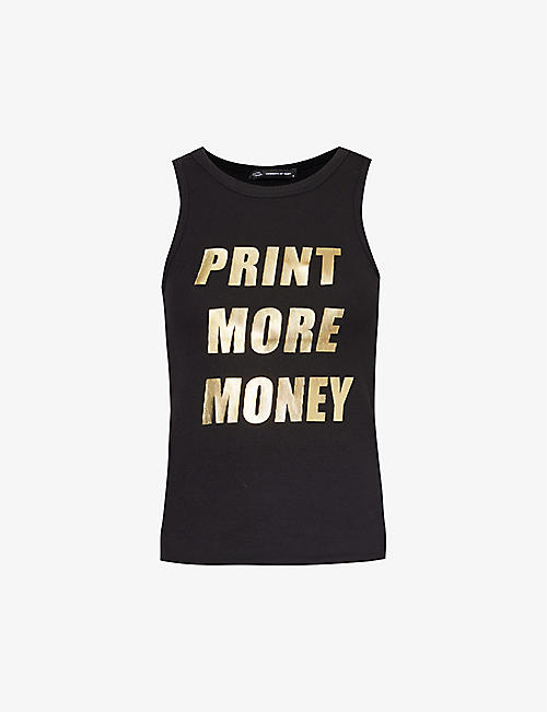 COWBOYS OF HABIT: Print More Money text-print cotton top