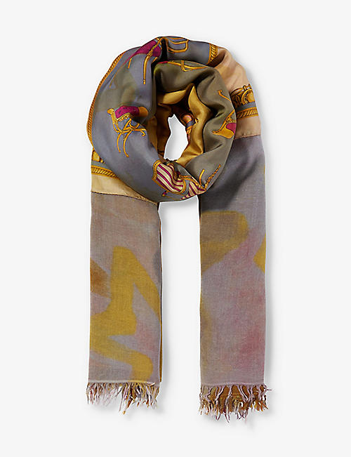 DIANORA SALVIATI: Graphic-pattern large cashmere and silk-blend scarf
