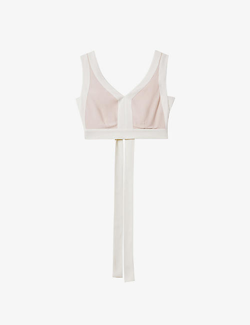 REISS: Rosalia colour-blocked cropped woven top