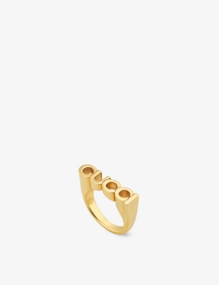 GUCCI: Logo-script antique gold-toned metal ring