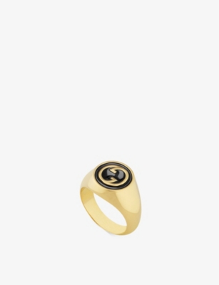 GUCCI: Blondie black-enamel interlocking-G gold-toned metal ring