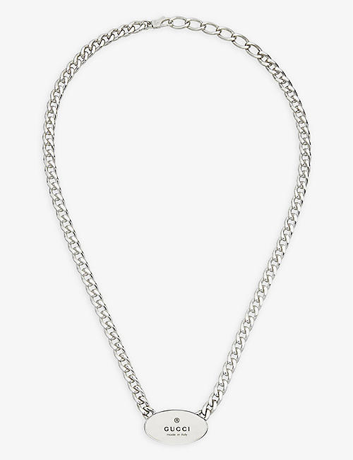 GUCCI: Trademark engraved sterling-silver necklace