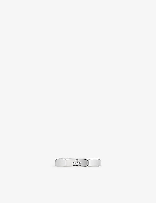 GUCCI: Trademark logo-embossed sterling-silver ring