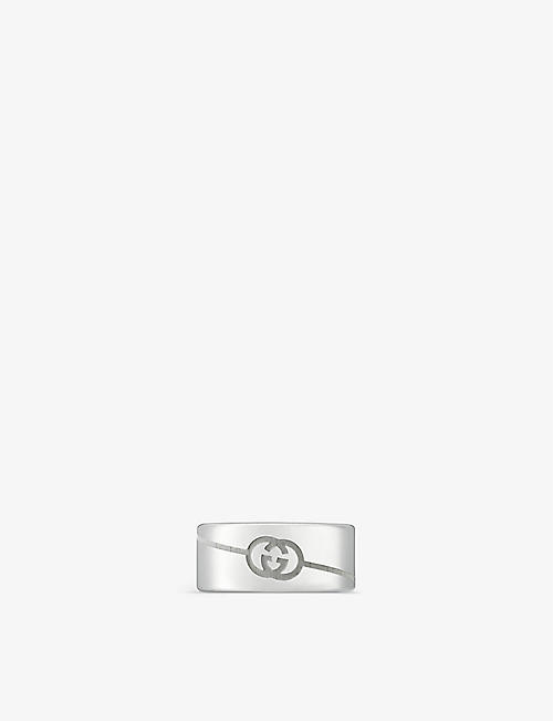 GUCCI: Tag engraved-interlocking G sterling-silver ring