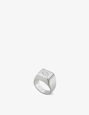 GUCCI: Diagonal engraved-interlocking G sterling-silver ring