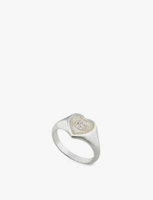 GUCCI: Interlocking-G heart Mother-of-Pearl effect 925 sterling-silver ring