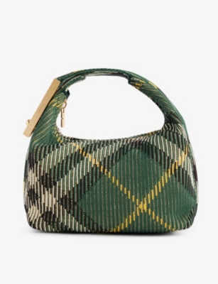 BURBERRY: Check-pattern woven top-handle bag