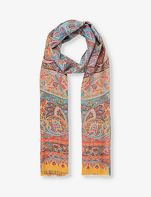 ETRO: Paisley-print fringed cashmere and silk-blend scarf
