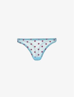 DORA LARSEN: Maudie over floral-embroidered stretch recycled-nylon thong