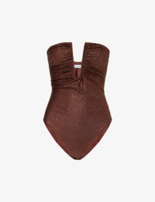 SELF-PORTRAIT: Strapless rhinestone-embellished swimsuit
