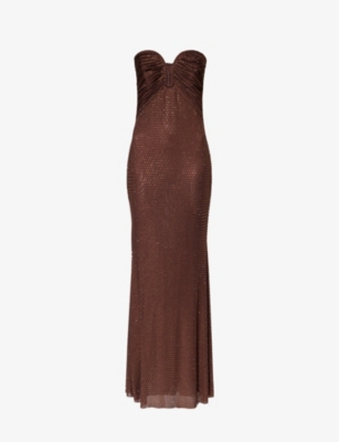 SELF-PORTRAIT: Strapless rhinestone-embellished stretch-woven maxi dress