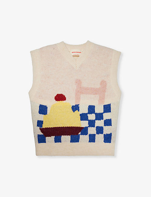 BOBO CHOSES: Abstract-motif V-neckline knitted vest 4-13 years