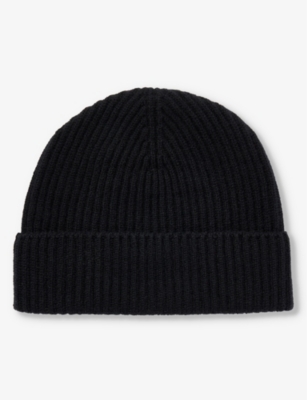 JOHNSTONS: Ribbed-knit folded-brim cashmere beanie hat