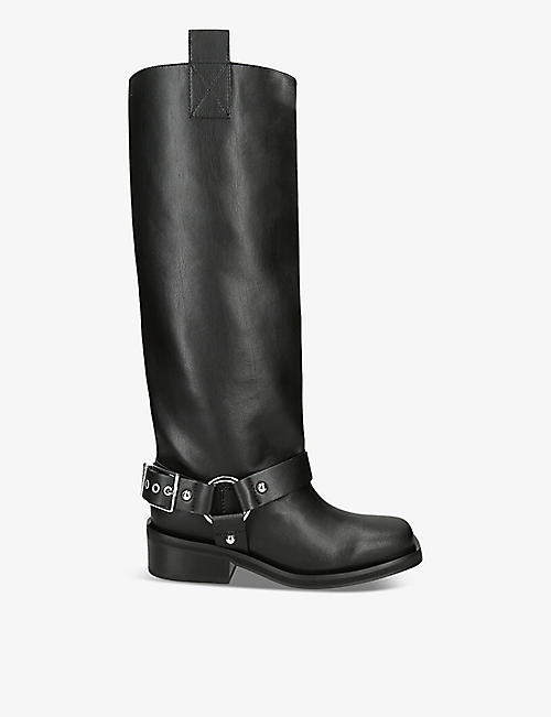 GANNI: Buckle-embellished leather knee-high boots