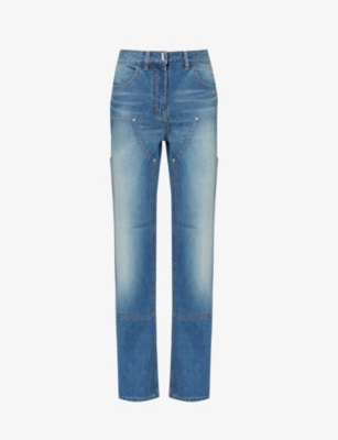 GIVENCHY: Faded-wash wide-leg mid-rise jeans
