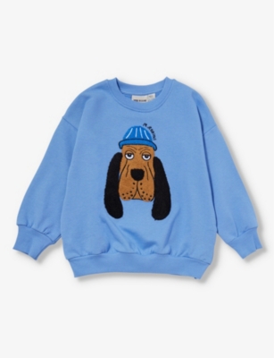 MINI RODINI: Bloodhound chenille-embroidered organic-cotton sweatshirt 9 months-9 years