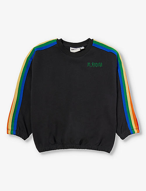MINI RODINI: Rainbow stripe-panel organic-cotton sweatshirt 1.5-9 years