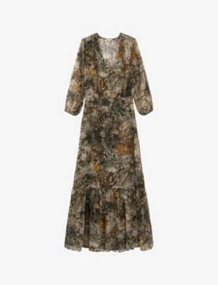 IKKS: Graphic-pattern semi-sheer woven maxi dress