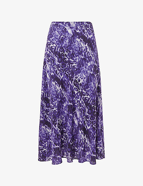 WHISTLES: Glossy leopard-print woven bias-cut midi skirt
