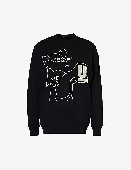 UNDERCOVER: Flocked graphic-print relaxed-fit stretch-cotton sweatshirt