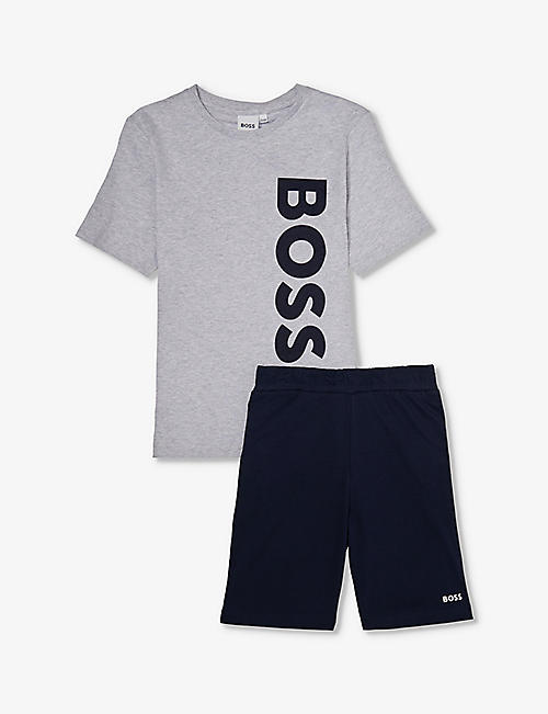 BOSS: Logo text-print cotton-jersey set 4-12 years