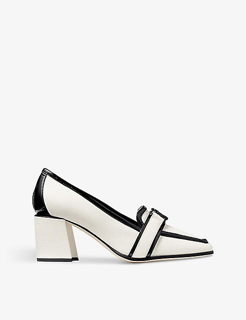 JIMMY CHOO: Evin 65 square-heel woven heeled mules