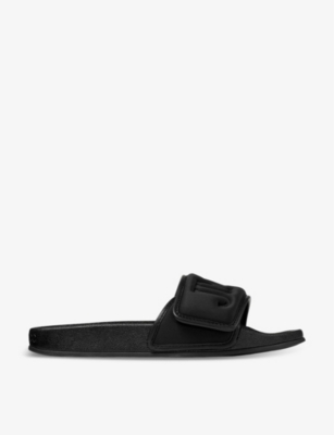 JIMMY CHOO: Fitz logo-debossed synthetic and leather sliders
