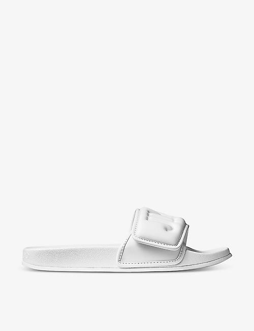 JIMMY CHOO: Fitz logo-debossed synthetic and leather sliders