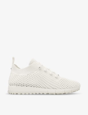 JIMMY CHOO: Veles pearl-embellished knitted low-top trainers