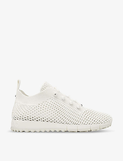 JIMMY CHOO: Veles pearl-embellished knitted low-top trainers