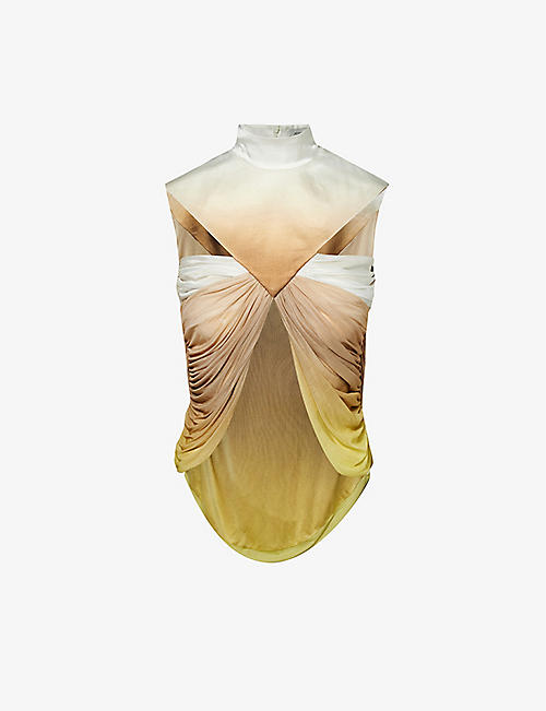 JOHANNES WARNKE: Butterfly draped silk-blend top