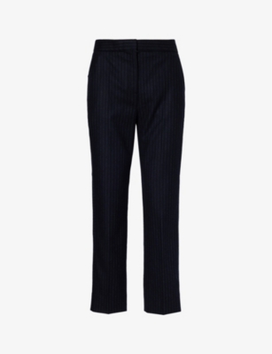 ME AND EM: Pinstriped slim-fit cropped wool-blend trousers