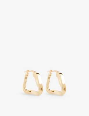 BOTTEGA VENETA: Wave triangle 18ct yellow-gold plated silver hoop earrings