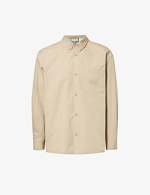GUCCI: Brand-embroidered relaxed-fit cotton shirt