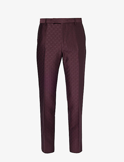 GUCCI: Horsebit-patterned slim-fit mid-rise wool-blend trousers