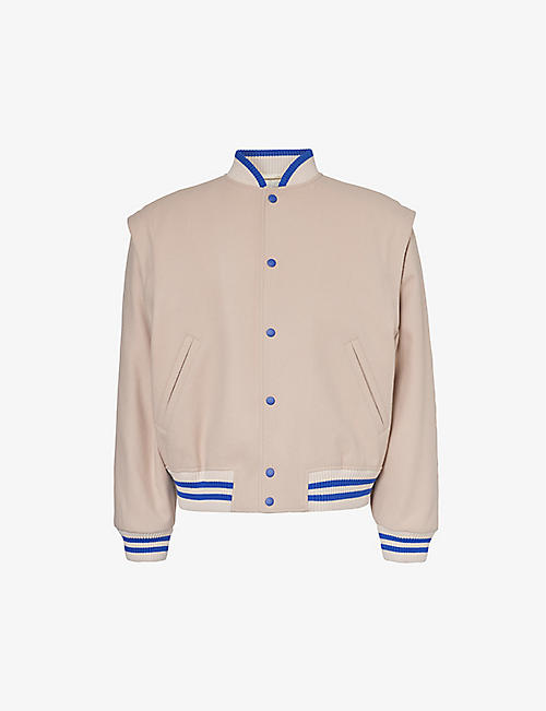 GUCCI: Logo-embroidered stand-collar boxy-fit wool varsity jacket