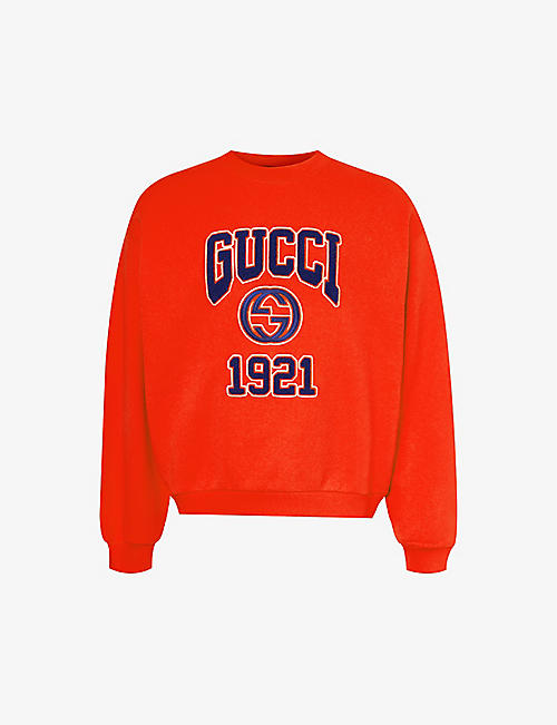 GUCCI: Logo-print crewneck cotton-jersey sweatshirt