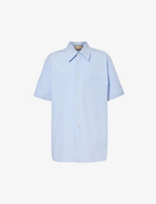 GUCCI: Patch-pocket short-sleeve relaxed-fit cotton shirt