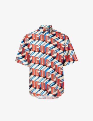 GUCCI: Brand-pattern relaxed-fit silk shirt