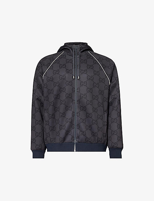 GUCCI: Monogrammed contrast-trim stretch-woven hooded jacket
