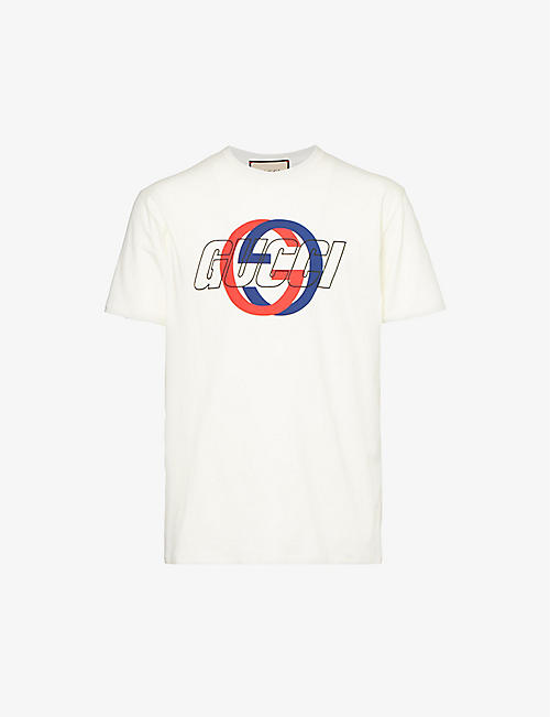 GUCCI: Brand-print crewneck cotton-jersey T-shirt