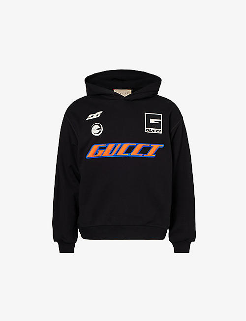 GUCCI: Brand-print relaxed-fit cotton-jersey hoody