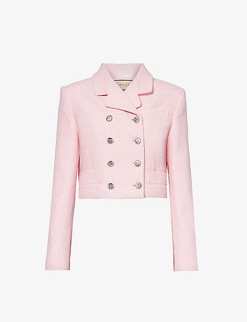 GUCCI: Collared cropped cotton-blend jacket