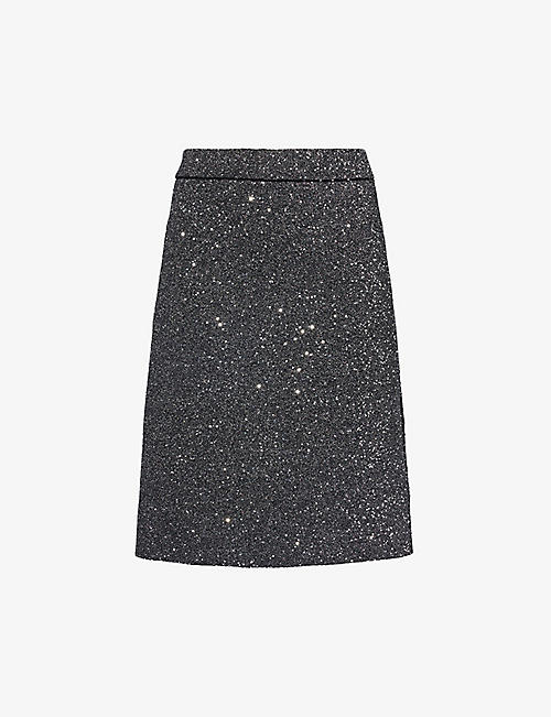 GUCCI: Metallic-thread sequin-embellished woven skirt