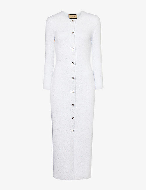 GUCCI: Round-neck sequin-embellished knitted midi dress