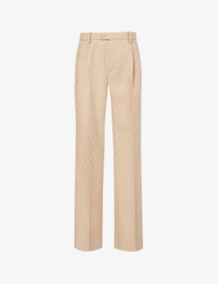GUCCI: Monogram-pattern wide-leg high-rise wool trousers