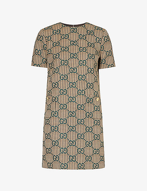 GUCCI: Monogram-pattern wool mini dress