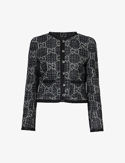 GUCCI: Monogram-pattern bouclé-texture wool and cotton-blend jacket