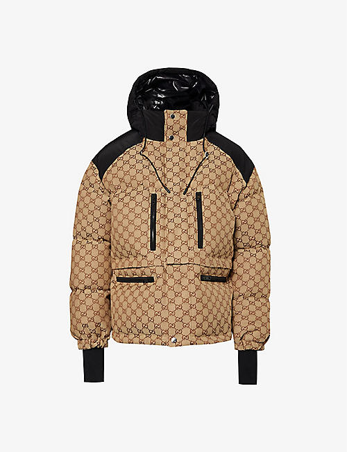 GUCCI: High-neck monogram-pattern cotton-blend down jacket