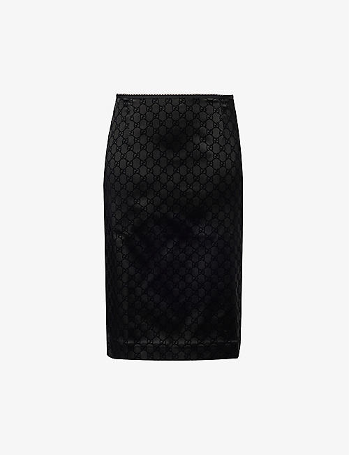 GUCCI: Monogram-pattern slim-fit stretch-woven midi skirt